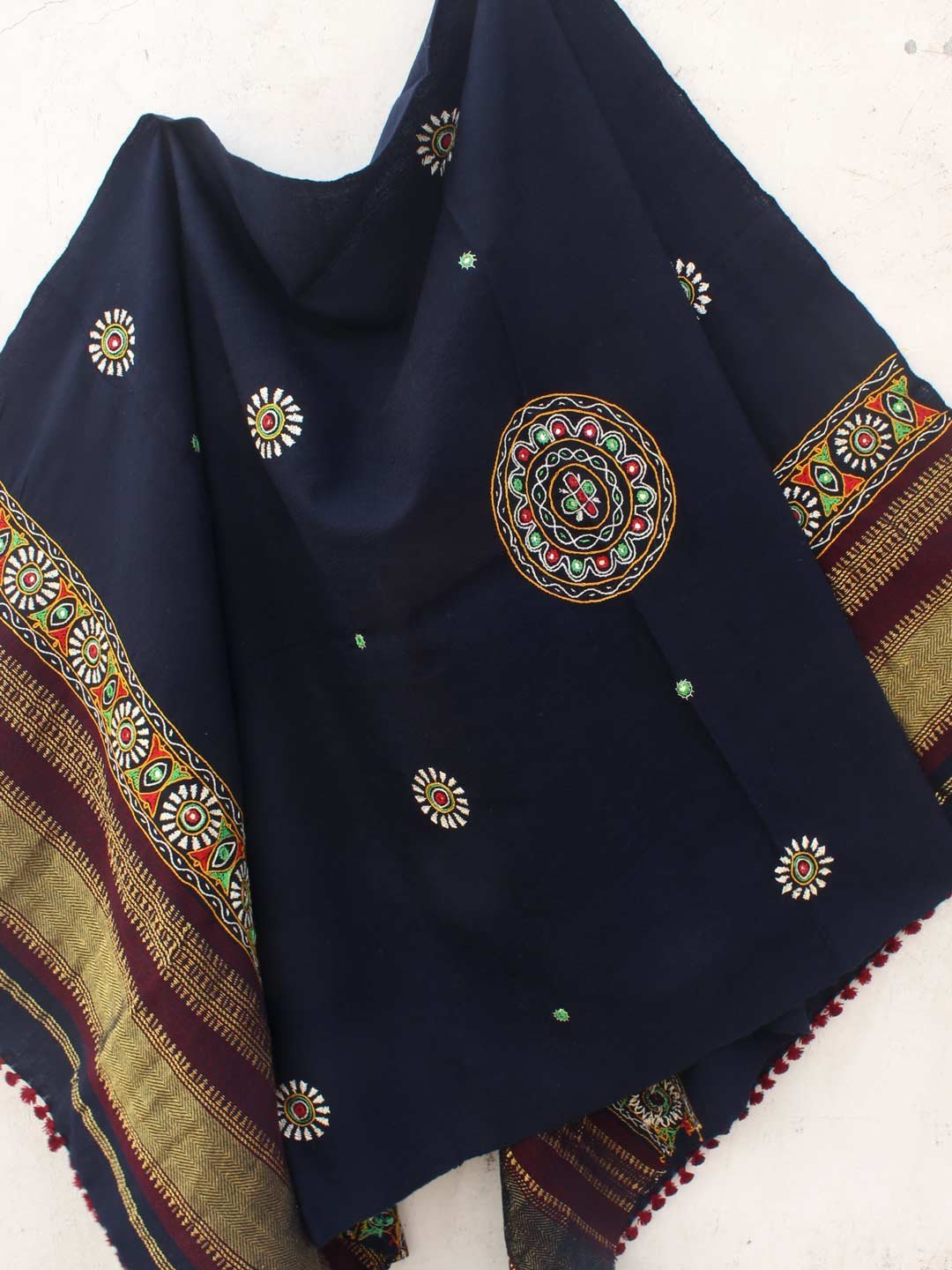 Navy-Blue-Ahir-embroidered-woolen-Shawl.jpg Navy-Blue Ahir Embroidered woolen shawl - Image 1
