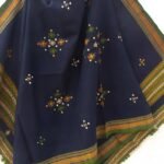 Navy-Blue and Brown Bhujodi Mirrorwork Shawl