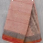 Ochre-Red Block-Printed Kota-cotton Saree