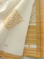 Off-white and Yellow Mirrorwork Bhujodi Shawl - Image 2