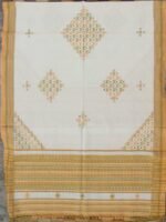Off-white and Yellow Mirrorwork Bhujodi Shawl - Image 3