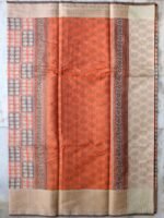 Off-white, brown and Orange Zari border Banarasi Sari - Image 3