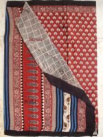 Off-White and Red Bagru-Printed mul-cotton sari - Image 2