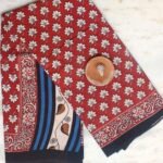 Off-White and Red Bagru-Printed mul-cotton sari