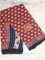 Off-White and Red Bagru-Printed mul-cotton sari