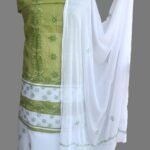 Olive-Green and White Chikankari 3pc Ladies Suit