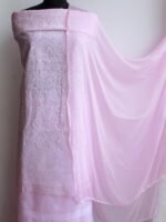 Onion-Pink cotton Chikankari Dress-material