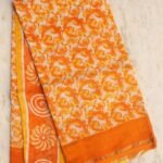 Yellow and Orange Block Printed Chanderi Sari