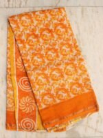 Yellow and Orange Block Printed Chanderi Sari