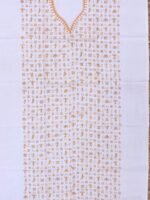 Orange-Yellow and White Kanthawork cotton kurta Fabric - Image 3