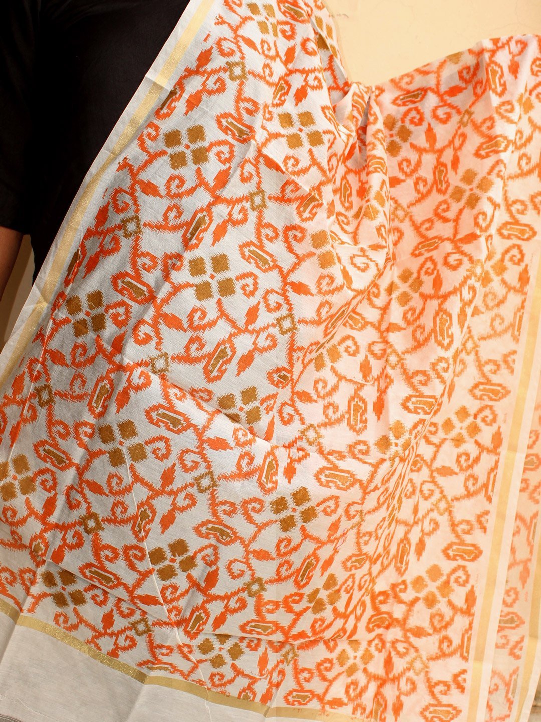 Orange-and-Brown-screen-printed-art-chanderi-dupatta.jpg Orange and Brown Screen-printed art-chanderi Dupatta - Image 1