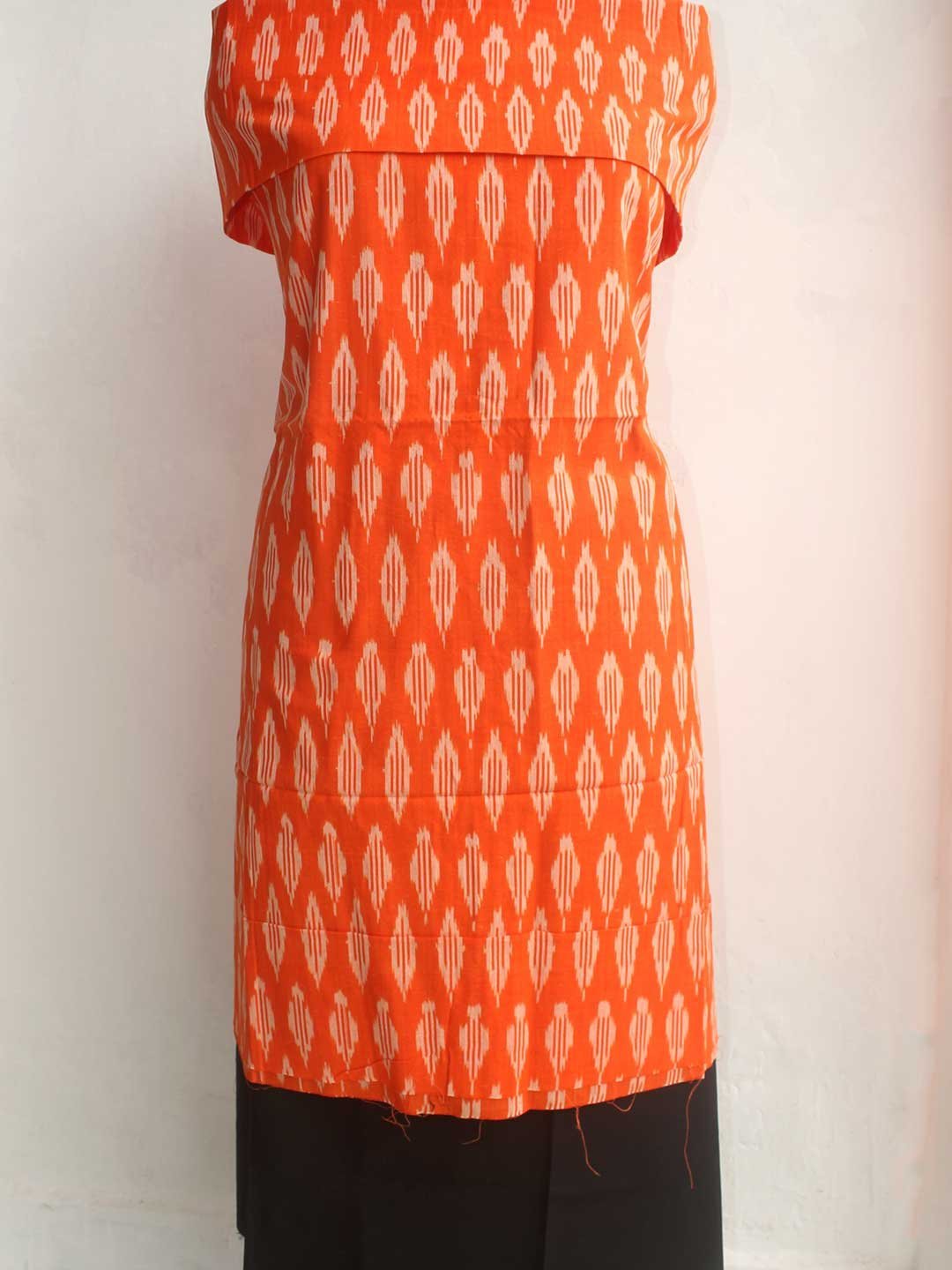 Orange-and-black-ikat-cotton-2pc-ladies-suit-set.jpg Orange and Black Cotton ikat kurta-salwar set - Image 1
