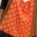 Orange and Black mercerized cotton Ikkat dupatta