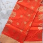 Orange and Golden zari Chanderi saree