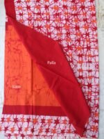 Orange, Red, White Mul-cotton Batik Sari - Image 4