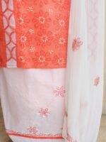 Orange and White cotton Chikankari 3pc Ladies Suit - Image 2