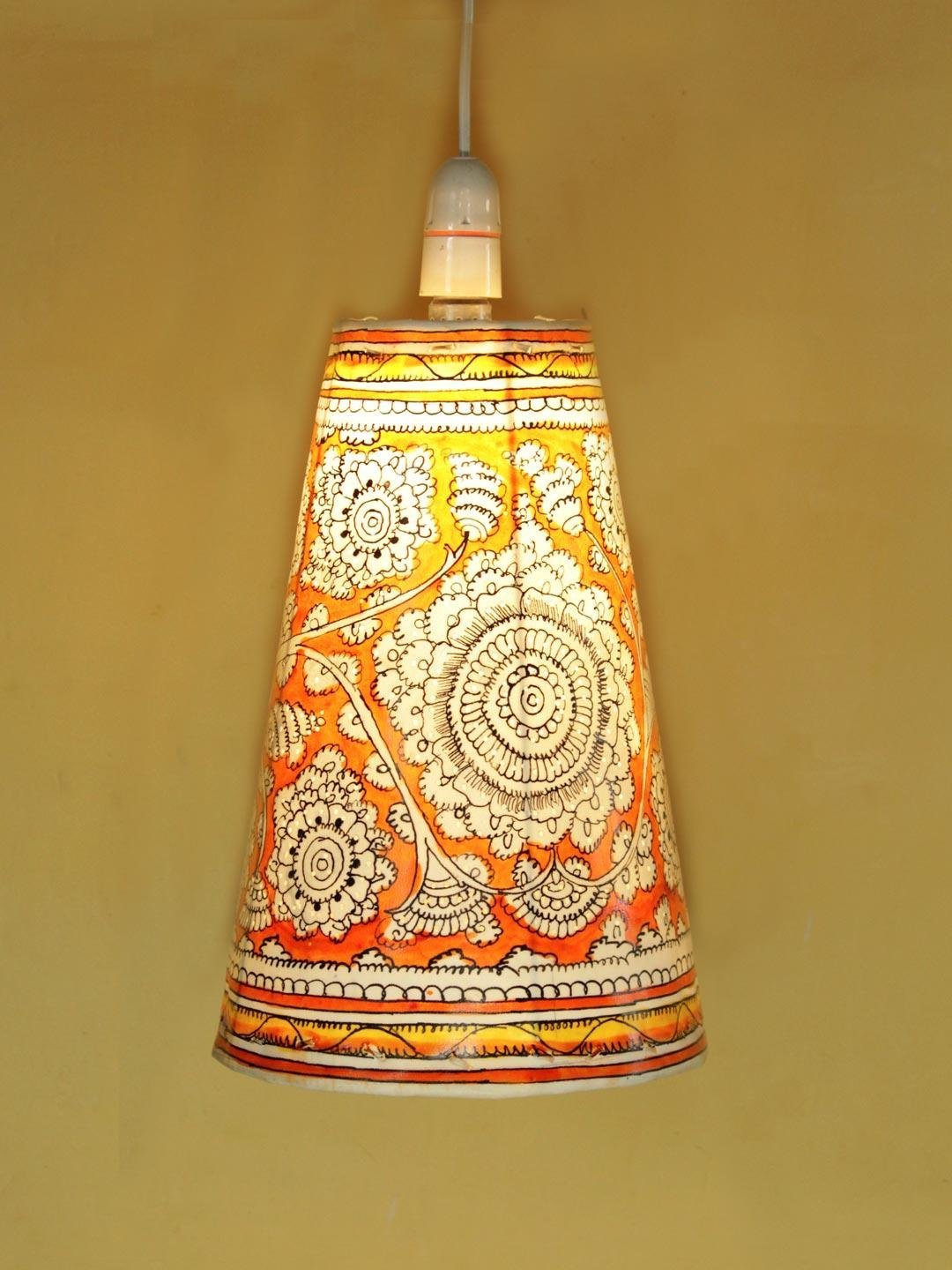 Orange-flowers-tholu-bommalata-hanging-lamp.jpg Orange Flowers, Tholu Bommalata Pendant Lamp - Image 1