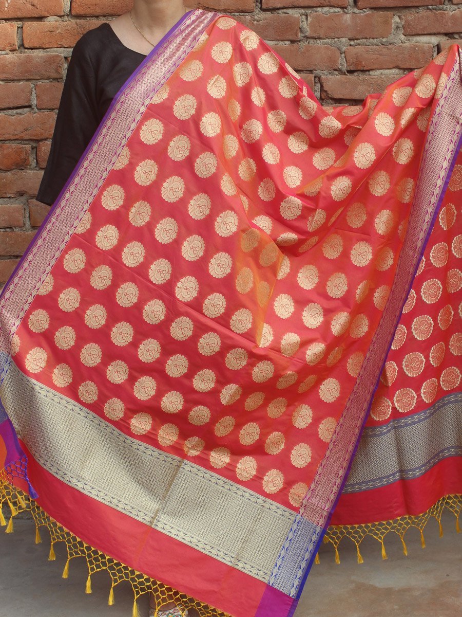 Orange-imitation-katan-banarasi-dupatta.jpg Orange Imitaion-Katan Banarasi Dupatta - Image 1
