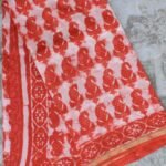 Orange-Red Bagru-printed chanderi sari