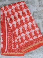 Orange-Red Bagru-printed chanderi sari