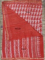 Orange-Red Bagru-printed chanderi sari - Image 2