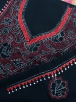 Orange-Red reverse Kantha Black cotton kurta fabric - Image 3