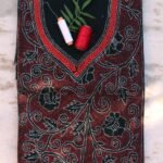 Orange-Red reverse Kantha Black cotton kurta fabric