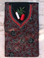 Orange-Red reverse Kantha Black cotton kurta fabric