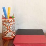 Orange White Tholu Bommalata Pen holder