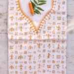 Orange-Yellow and White Kanthawork cotton kurta Fabric