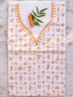 Orange-Yellow and White Kanthawork cotton kurta Fabric