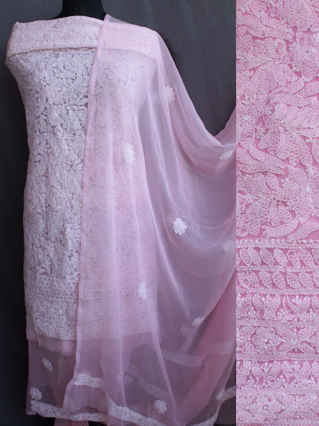 Pale-Pink-georgette-chikankari-dress-material.jpg Pale-Pink georgette Chikankari Dress-material - Image 1