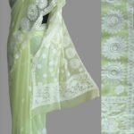 Light-yellow Georgette Chikankari Sari