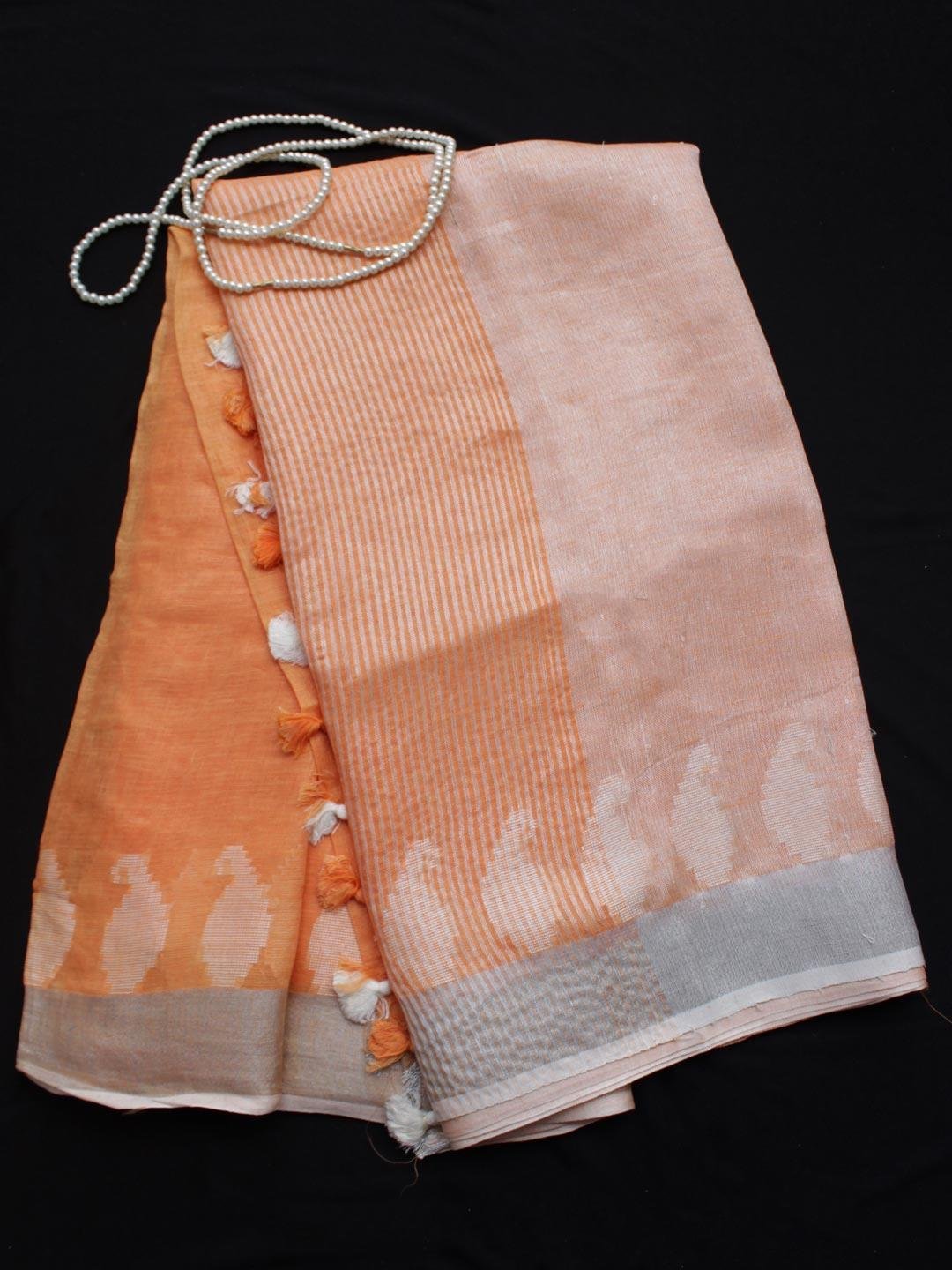Pastel-Orange-Pure-Linen-Saree-Shilphaat.jpg Pastel Orange Pure Linen Saree - Image 1