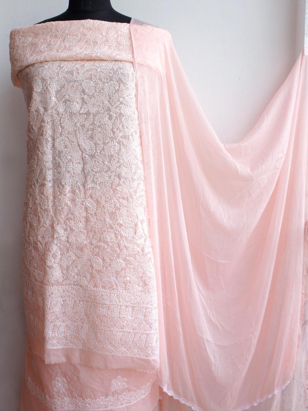 Pastel-Orange-cotton-chikankari-3pc-ladies-suit.jpg Pastel-Orange cotton Chikankari Dress-material - Image 1