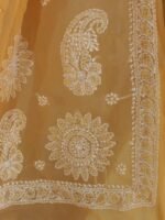 Pastel Orange Georgette Chikankari Sari - Image 3