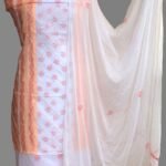 Peach and White chikankari 3pc Cotton Ladies Suit