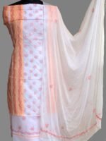 Peach and White chikankari 3pc Cotton Ladies Suit