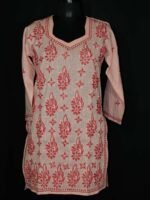 Peach Chikankari Cotton Ladies Kurti - Image 2