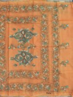 Peach Orange Kanthawork Tassar Silk Saree - Image 3