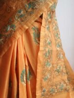 Peach Orange Kanthawork Tassar Silk Saree - Image 2