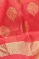Peach-Pink Zari Chanderi Saree - Image 3