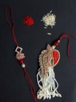 Pearls-Zari Red and White Bahiya-Bhabhi Rakhi