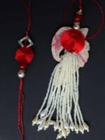 Pearls-Zari Red and White Bahiya-Bhabhi Rakhi - Image 3