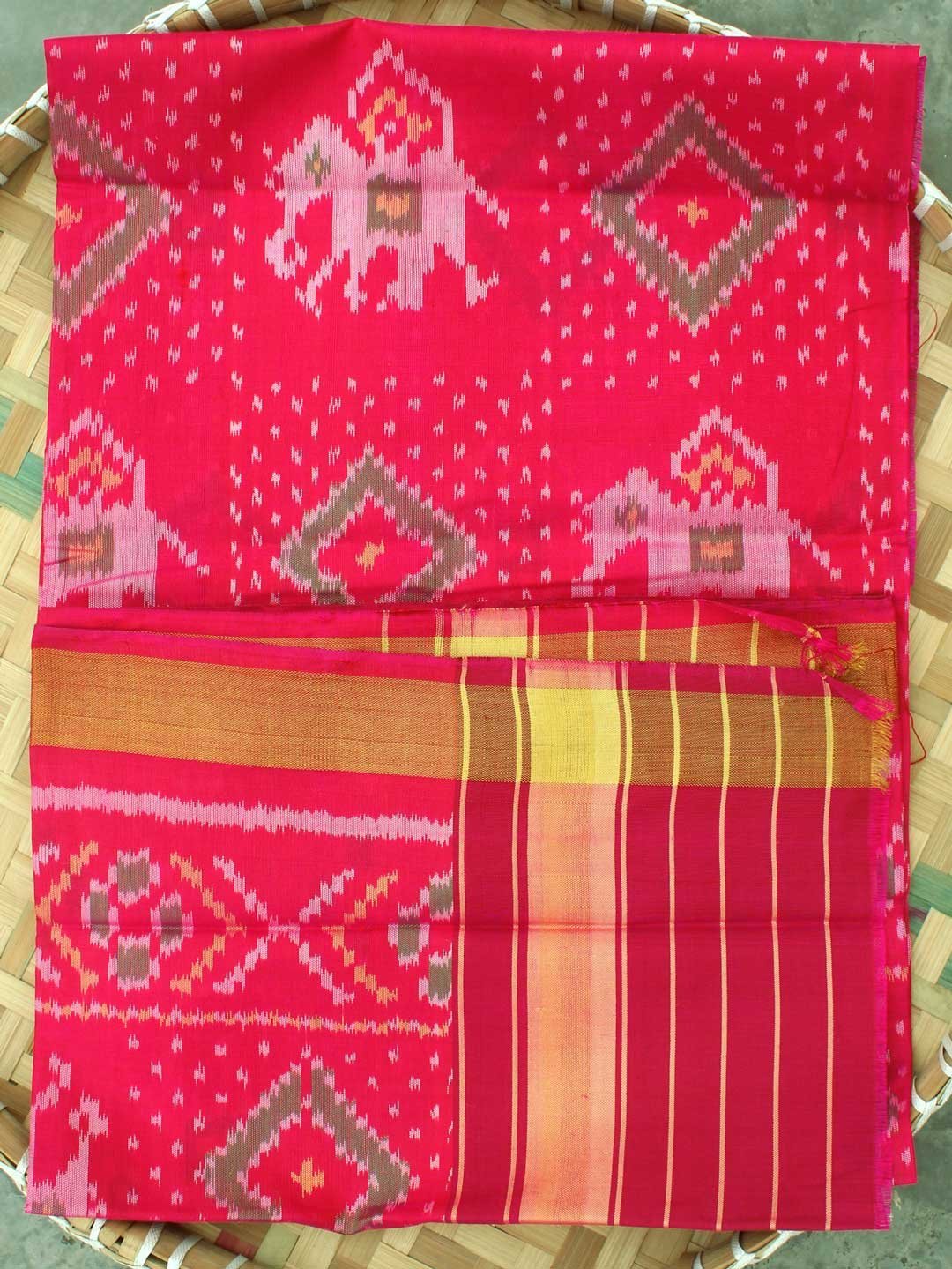 Pink-Patan-patola-silk-dupatta.jpg Red-Pink Pure-silk Patola Dupatta - Image 1