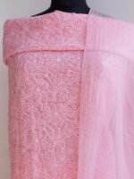 Pink-Peach cotton Chikankari Dress-material - Image 2