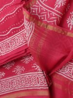 Pink-Red Block Printed Chanderi Dress-Material - Image 2