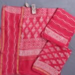 Pink-Red Block Printed Chanderi Dress-Material