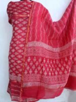 Pink-Red Block Printed Chanderi Dress-Material - Image 3