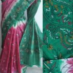 Pink and Green Kanthawork Silk Saree